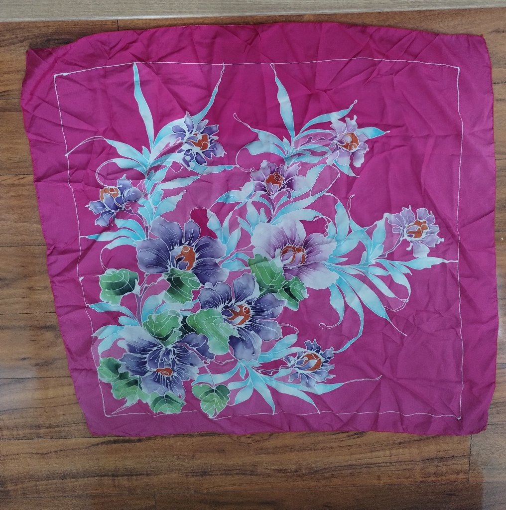 Floral Silk Scarf In Pink And Purple